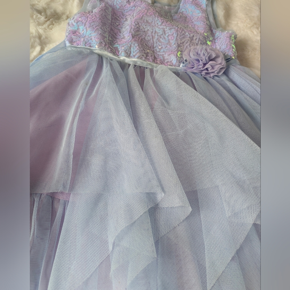 Lavender and Blue Lace Dress with Floral Accent